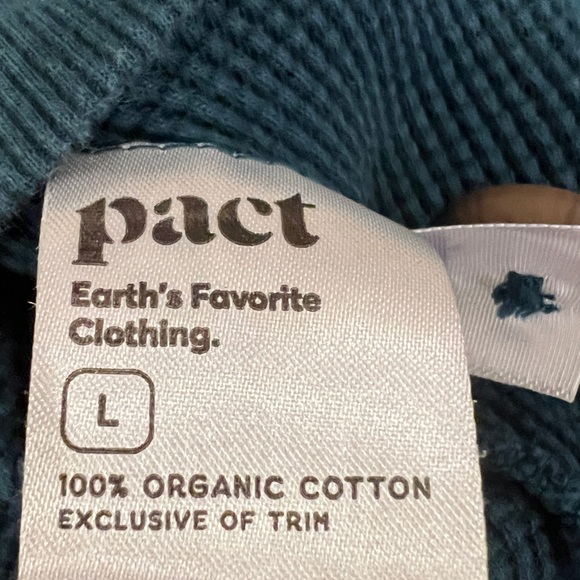 PACT Organic Cotton Waffle Knit Henley Sweater Large Teal Long Sleeve - Picture 6 of 7